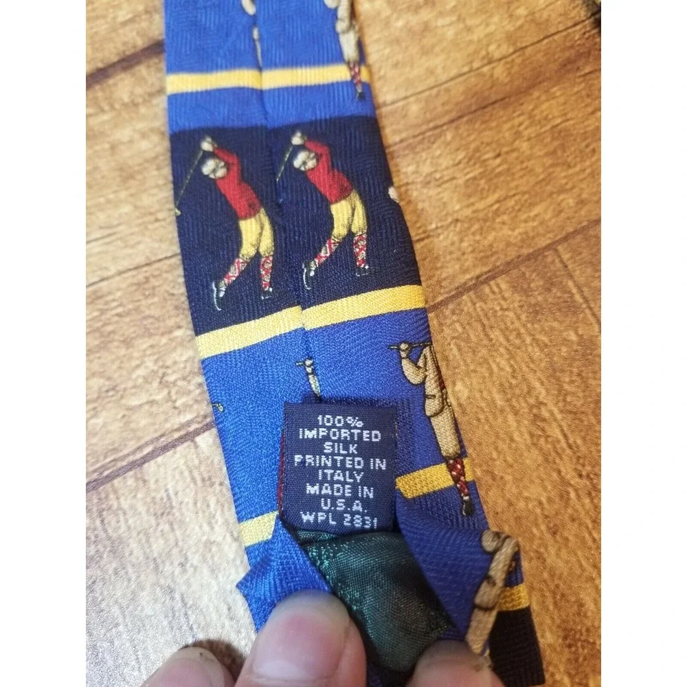 Tommy Hilfiger Blue Striped Golfers Multicolored‎ Pointed Silk Textured Tie